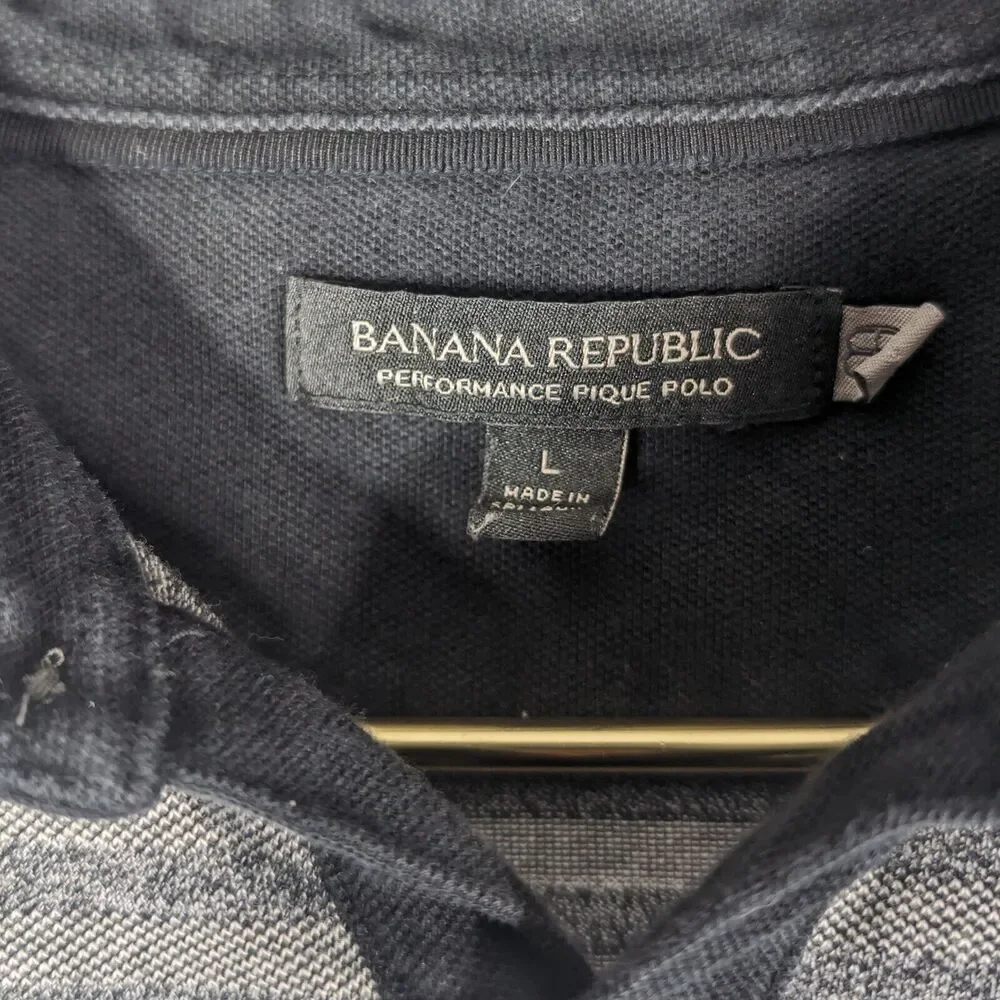 Banana Republic Polo Mens Size Large Grey Striped Polo Performance Pique